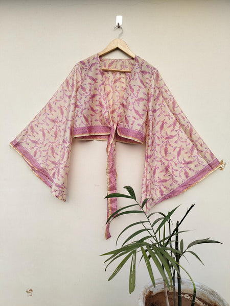 Lot of 10 Pcs Indian Vintage Silk Crop Top, Silk Sari Crop Top, Bell Sleeves Crop Top, Front Tie Top, Women's Crop Top, Summer Wear Crop Top