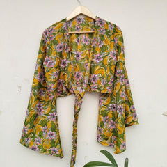 Lot of 10 Pcs Indian Vintage Silk Crop Top, Silk Sari Crop Top, Bell Sleeves Crop Top, Front Tie Top, Women's Crop Top, Summer Wear Crop Top