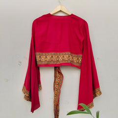 Lot of 10 Pcs Indian Vintage Silk Crop Top, Silk Sari Crop Top, Bell Sleeves Crop Top, Front Tie Top, Women's Crop Top, Summer Wear Crop Top