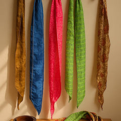 Lot of 200 Pcs Vintage Silk Recycle Sari Sashes Head Wrap Neck Tie Scarf Silk Belt Soft Fabric-Crafting Use Silk Sashes