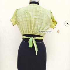 Indian Vintage Silk Crop Top, Silk Sari Crop Top, Bell Sleeves Crop Top, Front Tie Top, Women's Crop Top, Summer Wear Crop Top - 2