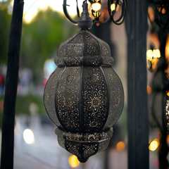 The Decor Affair Moroccan Vintage Lantern Lights Lamp Ziva 30cm Silver Large | Oriental Garden Outdoor Hanging Lanterns for