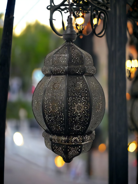 The Decor Affair Moroccan Vintage Lantern Lights Lamp Ziva 30cm Silver Large | Oriental Garden Outdoor Hanging Lanterns for Candles as Decorations | Arabian Indoor Candle Tea Light Holders as Indian P - 2
