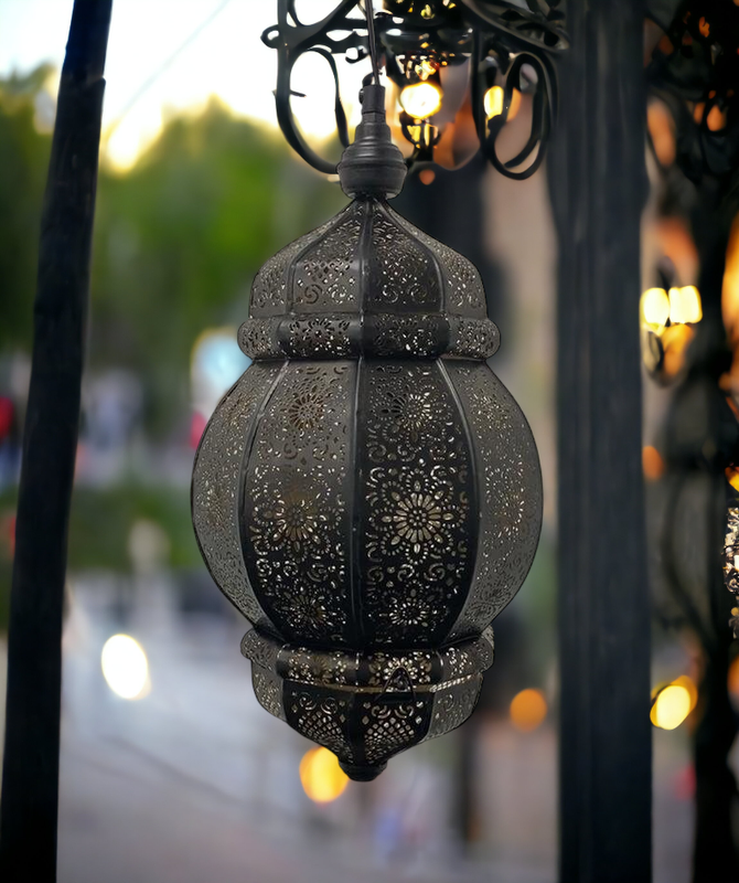 The Decor Affair Moroccan Vintage Lantern Lights Lamp Ziva 30cm Silver Large | Oriental Garden Outdoor Hanging Lanterns for