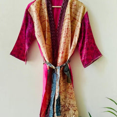 Indian Silk Kimono Robe, Vintage Party Wear Gown, Unisex Kimono Robe, Women's Kimono, Anniversary Gift, Nightwear Gown, Gown To Be Mom