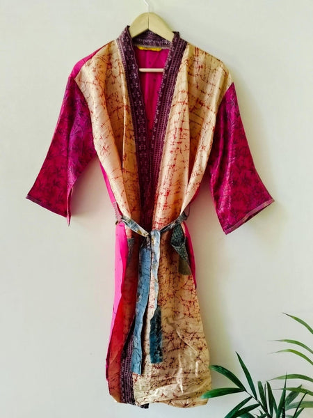Indian Silk Kimono Robe, Vintage Party Wear Gown, Unisex Kimono Robe, Women's Kimono, Anniversary Gift, Nightwear Gown, Gown To Be Mom