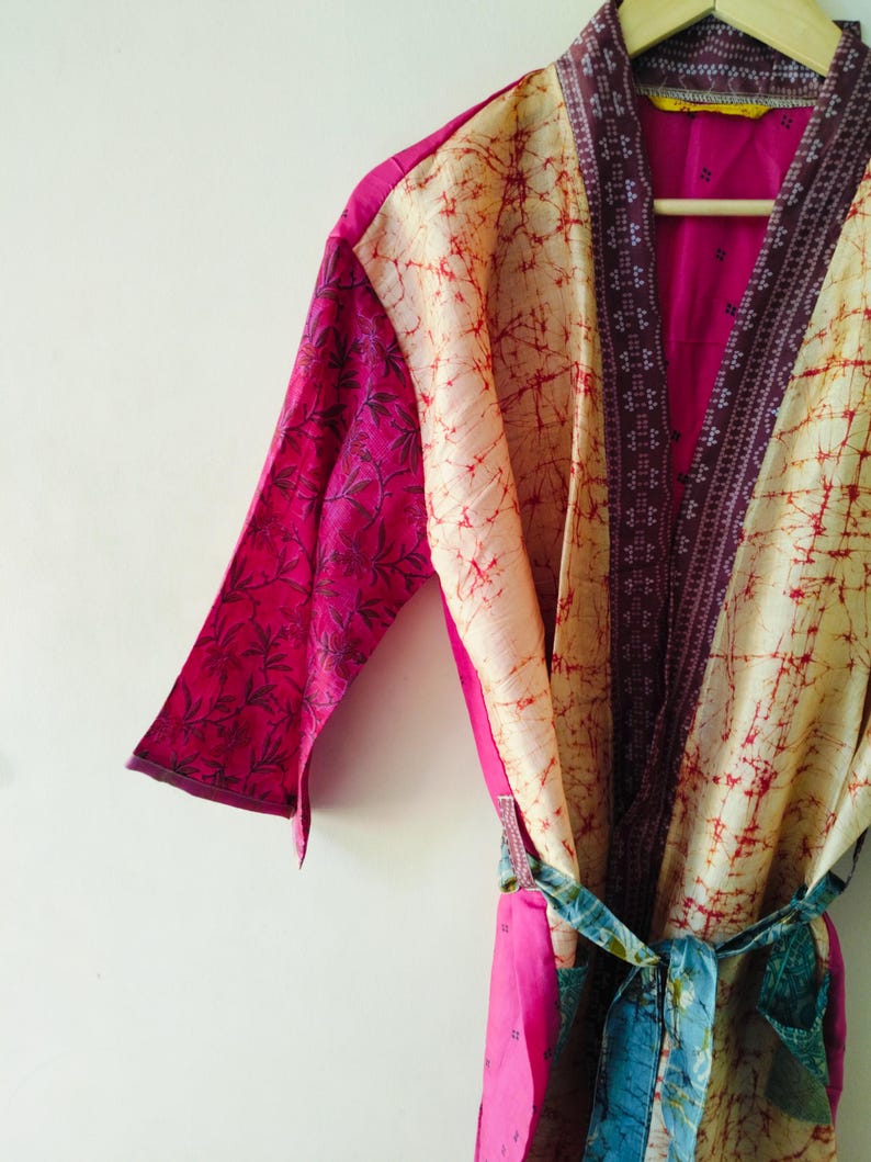 Indian Silk Kimono Robe, Vintage Party Wear Gown, Unisex Kimono Robe, Women's Kimono, Anniversary Gift, Nightwear Gown, Gown To Be Mom