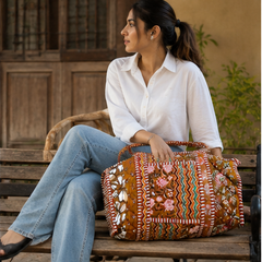 Printed Beach Cotton Duffle Tote Bag for Women | Reversible Beach Tote | 18x18 Ethnic Quilted Bag - kraafty-com