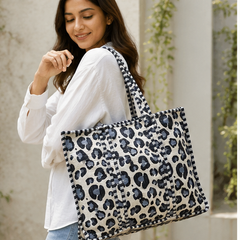 Women's Cotton Quilted Tote Bag with Zip, Beach & Everyday Bag - kraafty-com