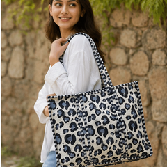 Women's Cotton Quilted Tote Bag with Zip, Beach & Everyday Bag - kraafty-com