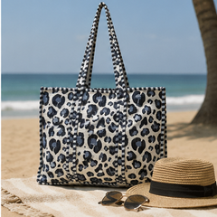 Women's Cotton Quilted Tote Bag with Zip, Beach & Everyday Bag - kraafty-com