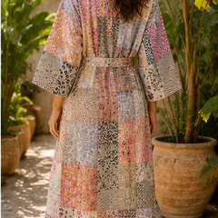 Vintage Kantha Kimono Multi Robe — Handmade Cotton Dressing Gown