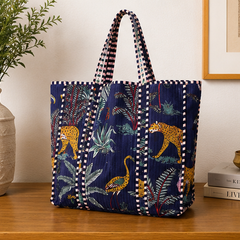 Reversible Cotton Blue Tote Bag | Handmade Quilted Beach & Everyday Bag