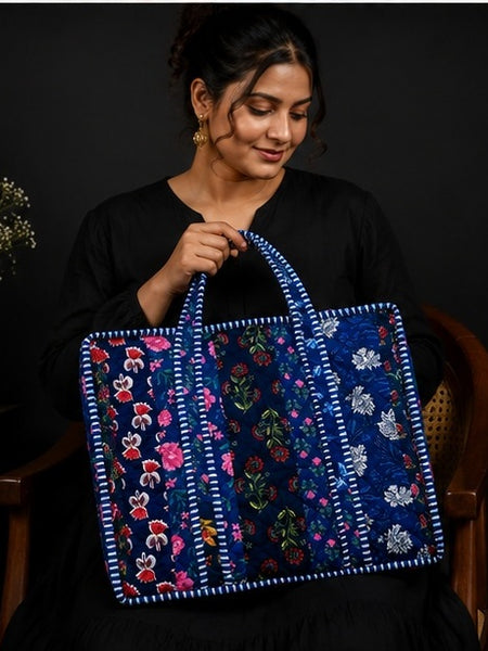 Lightweight Cotton Blue patchwork Tote Bag for Everyday Use - kraafty-com