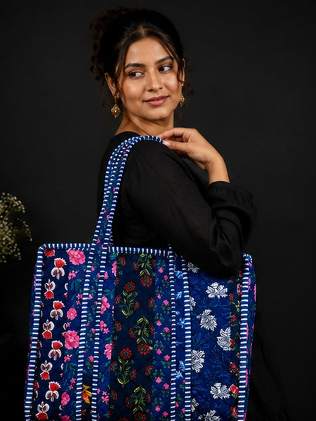 Lightweight Cotton Blue patchwork Tote Bag for Everyday Use - kraafty-com