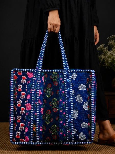 Lightweight Cotton Blue patchwork Tote Bag for Everyday Use - kraafty-com