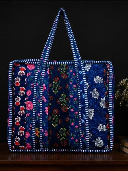Lightweight Cotton Blue patchwork Tote Bag for Everyday Use - kraafty-com