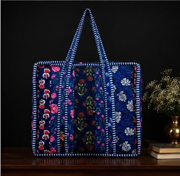 Lightweight Cotton Blue patchwork Tote Bag for Everyday Use - kraafty-com