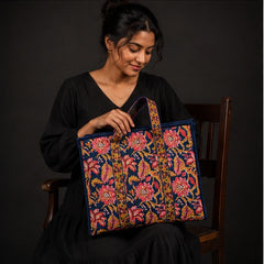Reversible Quilted Cotton Blue Floral Tote Bag with Interior Pocket - kraafty-com