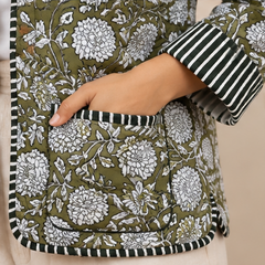 Kantha Jacket for Women | Handmade Cotton Quilted Green Jacket - kraafty-com
