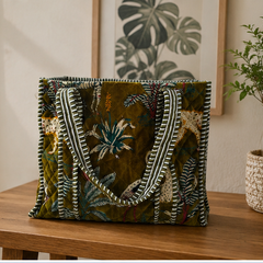velvet Green Tote Bag for Women | Sustainable Quilted Beach & Everyday Tote - kraafty-com