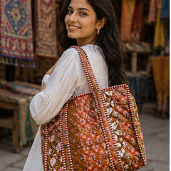 Cotton Tote Bag for Women | Sustainable Quilted Beach & Everyday Brown Tote - kraafty-com
