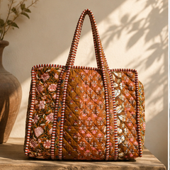 Cotton Tote Bag for Women | Sustainable Quilted Beach & Everyday Brown Tote - kraafty-com