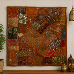 Large Cotton Brown Wall Tapestry — Khambhadiya Boho Bedroom Decor
