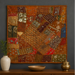 Large Cotton Brown Wall Tapestry — Khambhadiya Boho Bedroom Decor