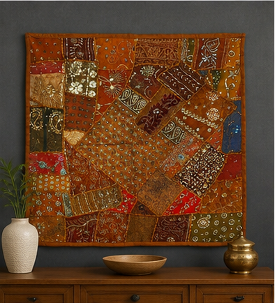 Large Cotton Brown Wall Tapestry — Khambhadiya Boho Bedroom Decor