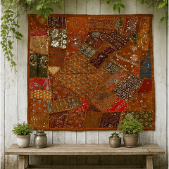 Large Cotton Brown Wall Tapestry — Khambhadiya Boho Bedroom Decor