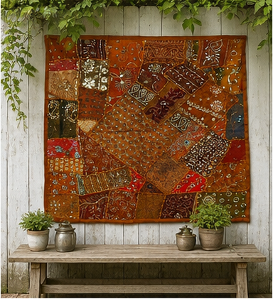 Large Cotton Brown Wall Tapestry — Khambhadiya Boho Bedroom Decor