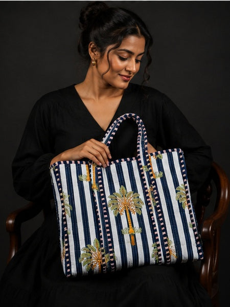 Reversible Quilted Pam Tree Tote Bag — Shoulder Bag Comfort - kraafty-com