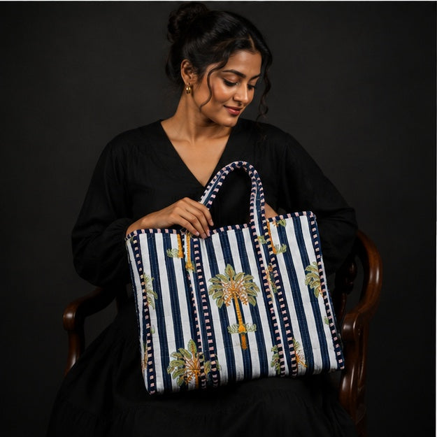 Reversible Quilted Pam Tree Tote Bag — Shoulder Bag Comfort - kraafty-com