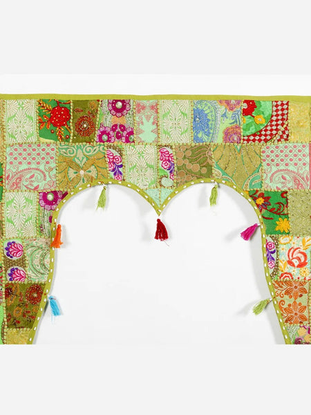 Traditional Vintage Patchwork Toran Boho Door Hanging, Bandhanwar, Window Valance with Embroidery - 4