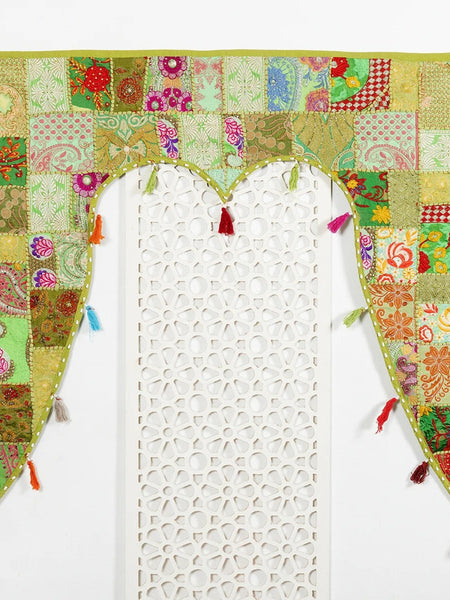Traditional Vintage Patchwork Toran Boho Door Hanging, Bandhanwar, Window Valance with Embroidery - 4