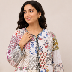 Cotton Kantha Quilt Jacket for Women | patchwork Handmade White Boho Jacket - kraafty-com