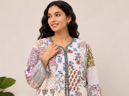 Cotton Kantha Quilt Jacket for Women | patchwork Handmade White Boho Jacket - kraafty-com