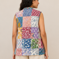 Cotton Kantha Quilt Jacket for Women | Handmade Boho Multi Jacket, Coat - kraafty-com