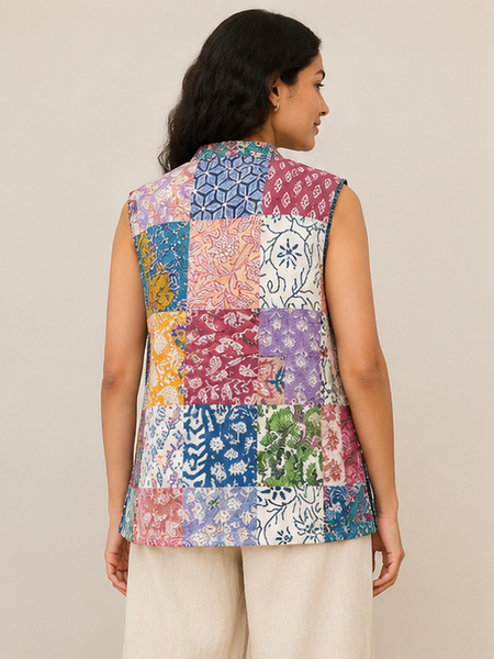 Cotton Kantha Quilt Jacket for Women | Handmade Boho Multi Jacket, Coat - kraafty-com