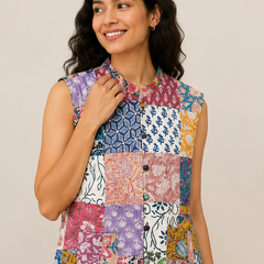 Cotton Kantha Quilt Jacket for Women | Handmade Boho Multi Jacket, Coat - kraafty-com