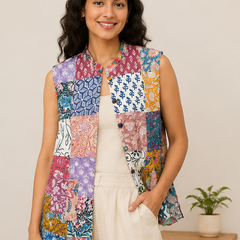 Cotton Kantha Quilt Jacket for Women | Handmade Boho Multi Jacket, Coat - kraafty-com