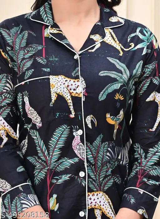 Tiger print Cotton Pajama Set - Soft Indian Nightwear | Pure Cotton PJ's & Bridesmaid Gift for Her