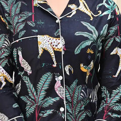 Tiger print Cotton Pajama Set - Soft Indian Nightwear | Pure Cotton PJ's & Bridesmaid Gift for Her