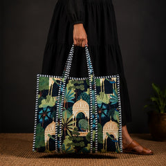 Handmade Reversible Cotton Tote Bag | Green Quilted Design - kraafty-com