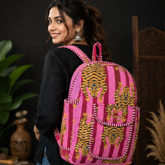 Cotton Quilted Animal Pink Backpack | Eco-Friendly Handmade Indian Tote - kraafty-com