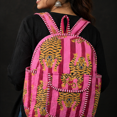 Cotton Quilted Animal Pink Backpack | Eco-Friendly Handmade Indian Tote - kraafty-com