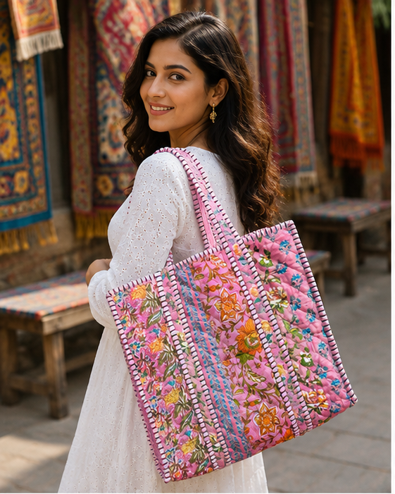 Handmade Quilted Tote Bag | 100% Velvet, Reversible, Beach & Grocery Bag - kraafty-com