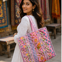 Handmade Quilted Tote Bag | 100% Velvet, Reversible, Beach & Grocery Bag - kraafty-com