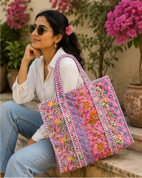 Handmade Quilted Tote Bag | 100% Velvet, Reversible, Beach & Grocery Bag - kraafty-com